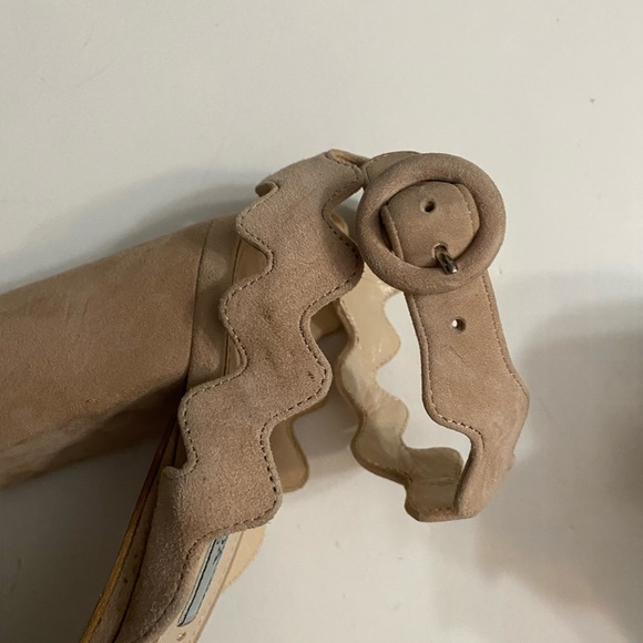 PRADA: Platform Beige Suede Scalloped Sandals Eu 37 size, Made in Italy - Picture 6 of 15